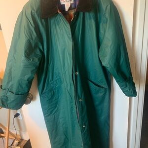 Talbots Deep Green Long Trench Coat with Corduroy Collar